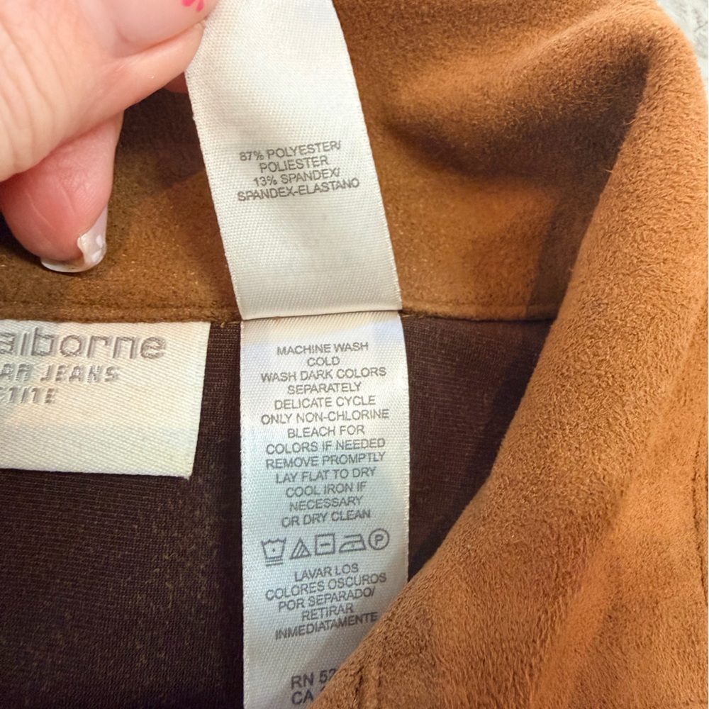 Liz Claiborne Petite Camel Faux Suede Lace Up Top Western Boho Size P - Picture 4 of 9